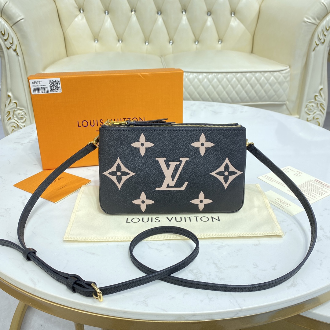 Louis Vuitton DOUBLE ZIP POCHETTE Handbag Monogram Empreinte M80787 Black/Beige